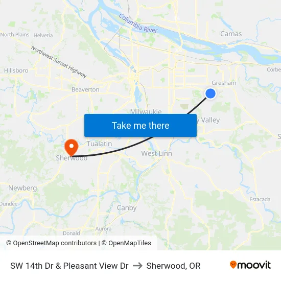 SW 14th Dr & Pleasant View Dr to Sherwood, OR map