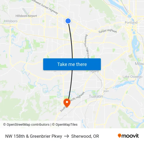 NW 158th & Greenbrier Pkwy to Sherwood, OR map