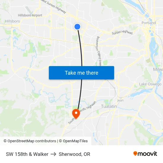 SW 158th & Walker to Sherwood, OR map