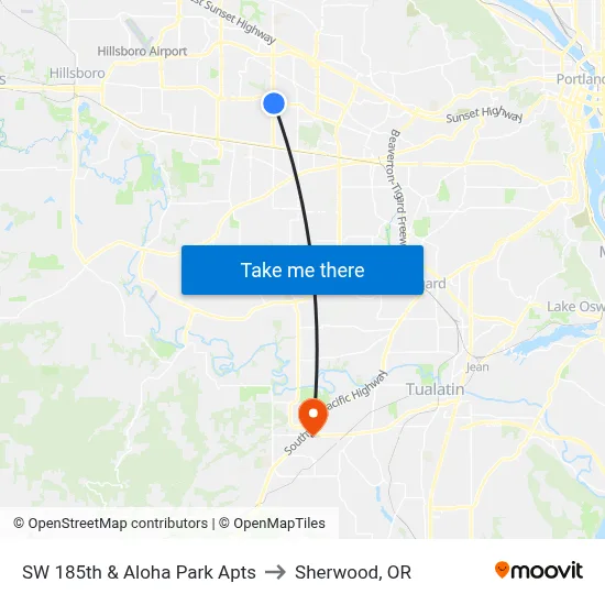 SW 185th & Aloha Park Apts to Sherwood, OR map