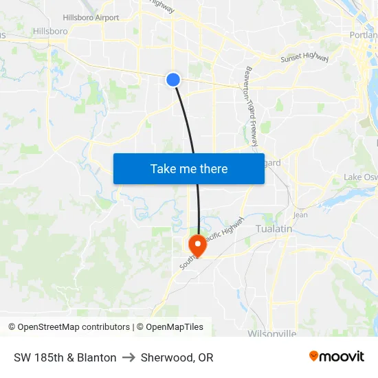 SW 185th & Blanton to Sherwood, OR map