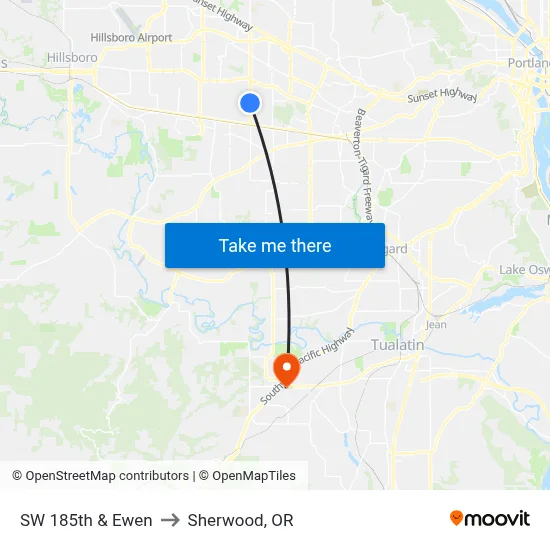 SW 185th & Ewen to Sherwood, OR map