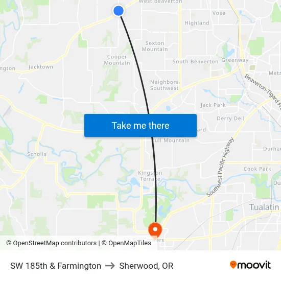 SW 185th & Farmington to Sherwood, OR map