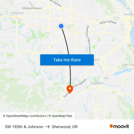 SW 185th & Johnson to Sherwood, OR map