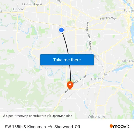 SW 185th & Kinnaman to Sherwood, OR map