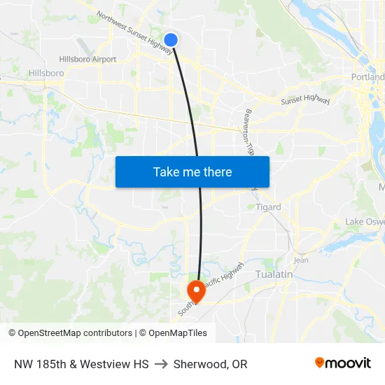 NW 185th & Westview HS to Sherwood, OR map