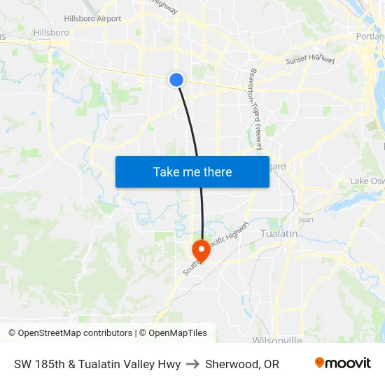 SW 185th & Tualatin Valley Hwy to Sherwood, OR map