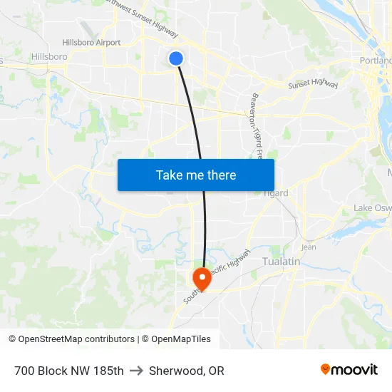 700 Block NW 185th to Sherwood, OR map
