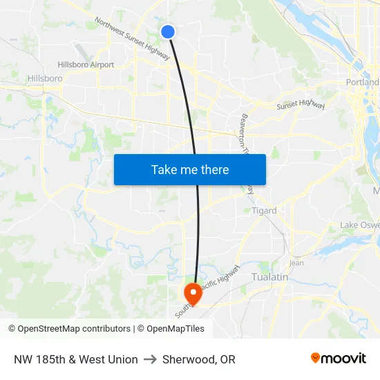 NW 185th & West Union to Sherwood, OR map