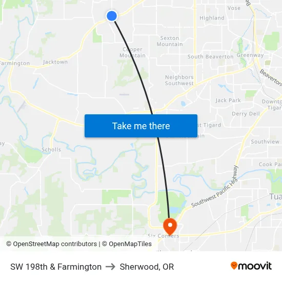 SW 198th & Farmington to Sherwood, OR map