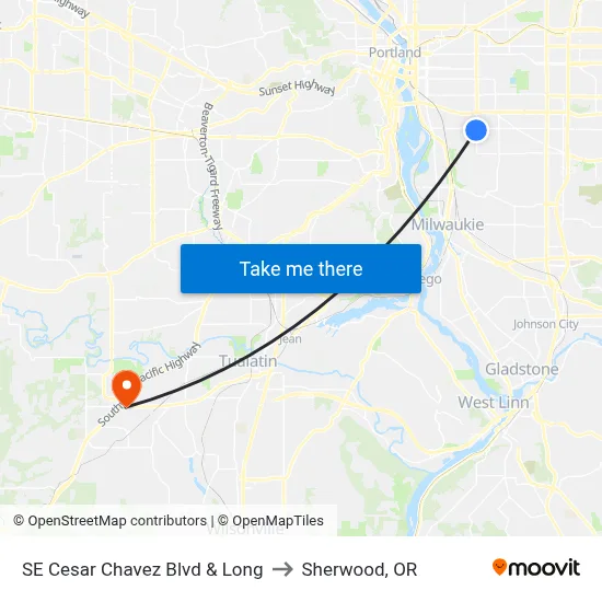 SE Cesar Chavez Blvd & Long to Sherwood, OR map