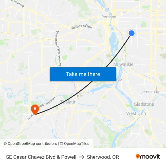 SE Cesar Chavez Blvd & Powell to Sherwood, OR map