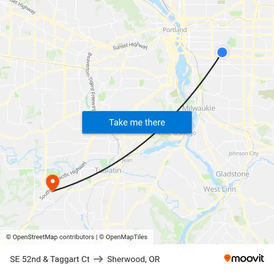SE 52nd & Taggart Ct to Sherwood, OR map