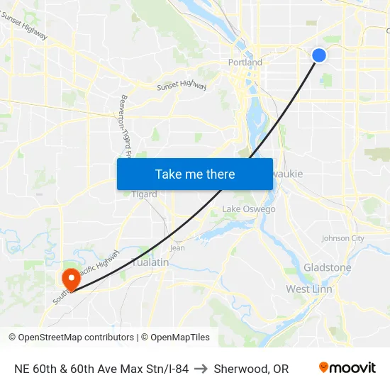 NE 60th & 60th Ave Max Stn/I-84 to Sherwood, OR map