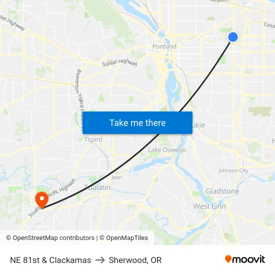 NE 81st & Clackamas to Sherwood, OR map