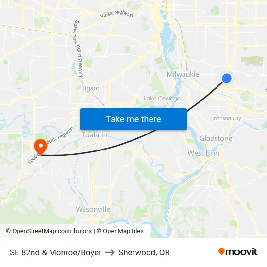 SE 82nd & Monroe/Boyer to Sherwood, OR map