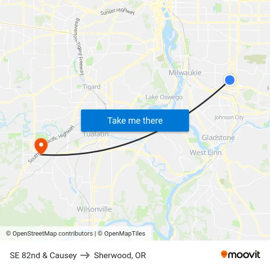 SE 82nd & Causey to Sherwood, OR map