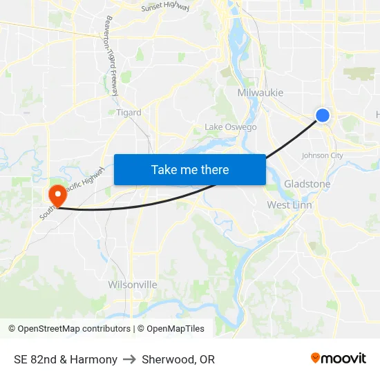 SE 82nd & Harmony to Sherwood, OR map
