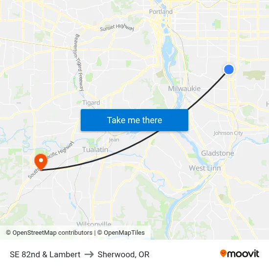 SE 82nd & Lambert to Sherwood, OR map