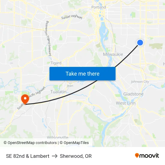 SE 82nd & Lambert to Sherwood, OR map