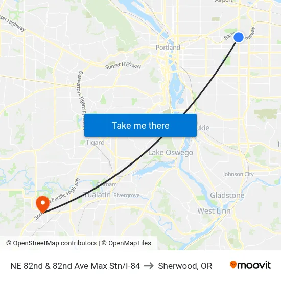 NE 82nd & 82nd Ave Max Stn/I-84 to Sherwood, OR map