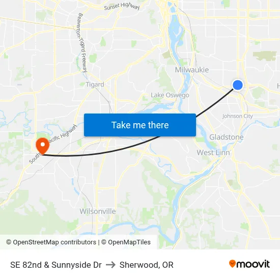 SE 82nd & Sunnyside Dr to Sherwood, OR map