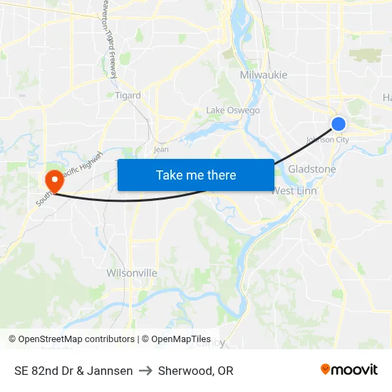 SE 82nd Dr & Jannsen to Sherwood, OR map