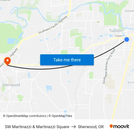 SW Martinazzi & Martinazzi Square to Sherwood, OR map