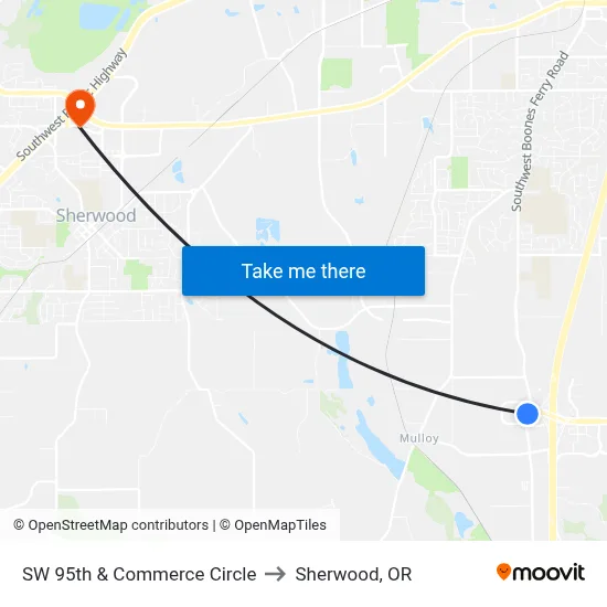 SW 95th & Commerce Circle to Sherwood, OR map