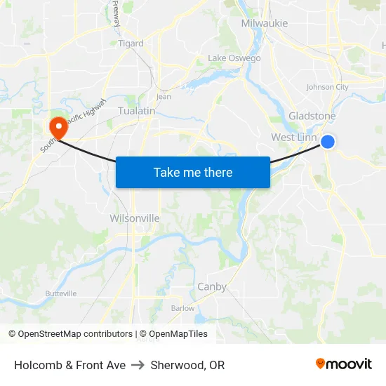 Holcomb & Front Ave to Sherwood, OR map