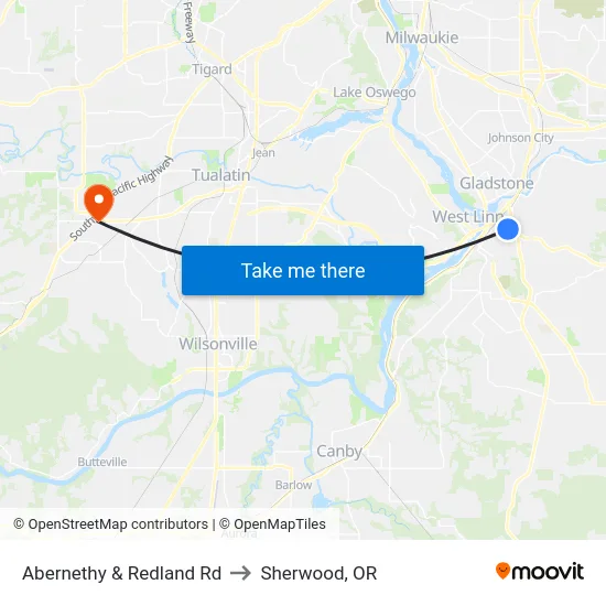 Abernethy & Redland Rd to Sherwood, OR map