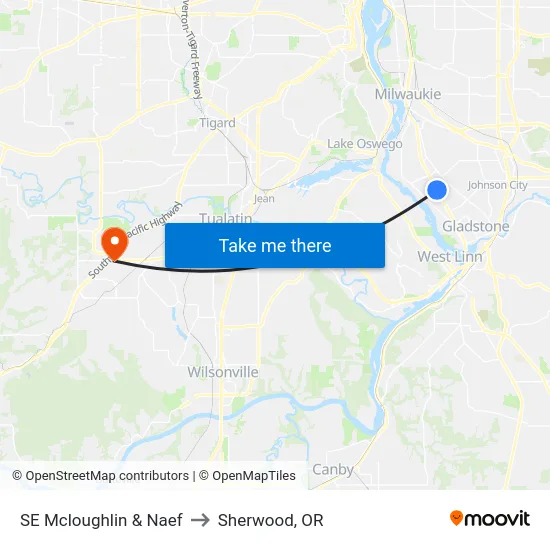 SE Mcloughlin & Naef to Sherwood, OR map
