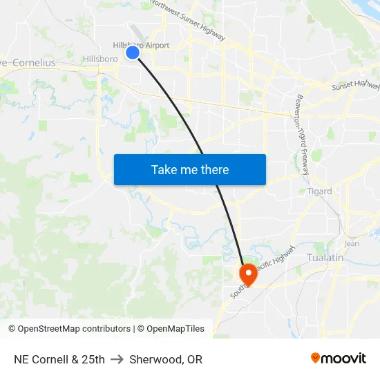 NE Cornell & 25th to Sherwood, OR map