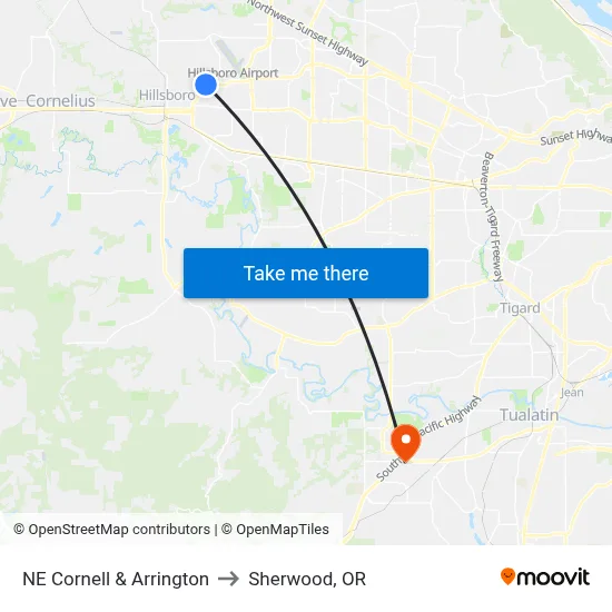 NE Cornell & Arrington to Sherwood, OR map