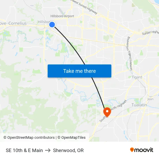 SE 10th & E Main to Sherwood, OR map