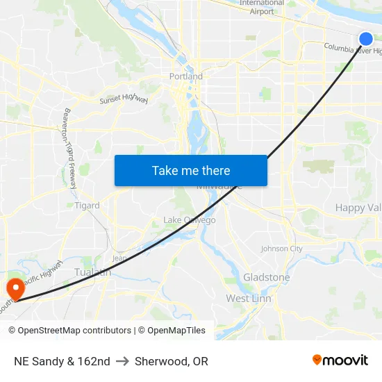 NE Sandy & 162nd to Sherwood, OR map