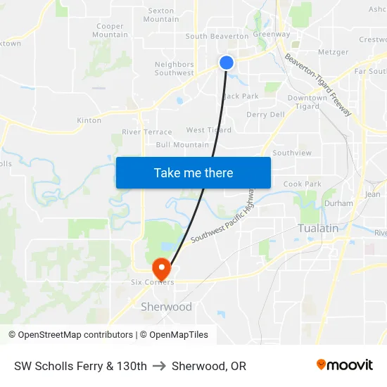 SW Scholls Ferry & 130th to Sherwood, OR map