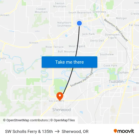 SW Scholls Ferry & 135th to Sherwood, OR map