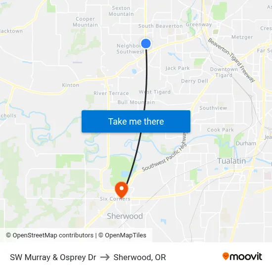 SW Murray & Osprey Dr to Sherwood, OR map