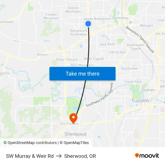 SW Murray & Weir Rd to Sherwood, OR map