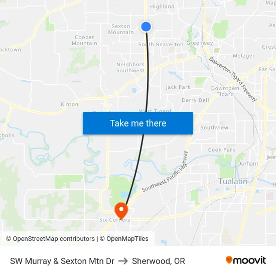 SW Murray & Sexton Mtn Dr to Sherwood, OR map