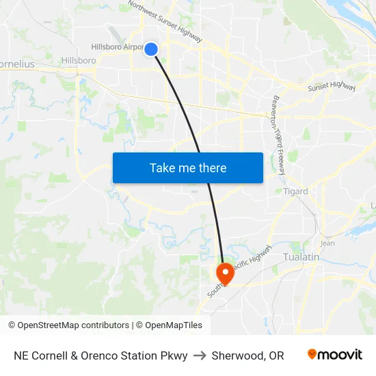 NE Cornell & Orenco Station Pkwy to Sherwood, OR map