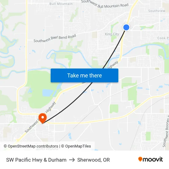 SW Pacific Hwy & Durham to Sherwood, OR map