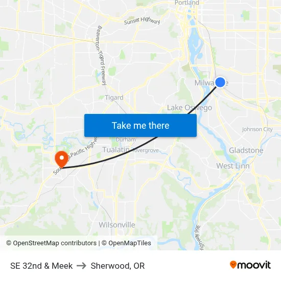 SE 32nd & Meek to Sherwood, OR map