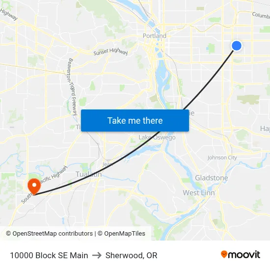 10000 Block SE Main to Sherwood, OR map