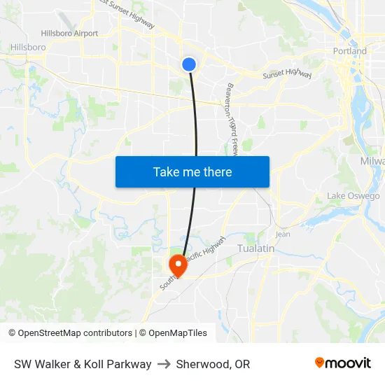 SW Walker & Koll Parkway to Sherwood, OR map