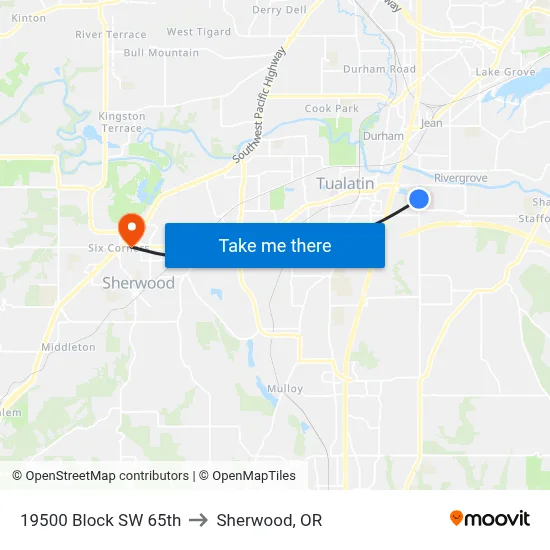 19500 Block SW 65th to Sherwood, OR map