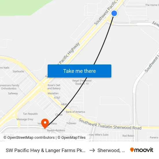 SW Pacific Hwy & Langer Farms Pkwy to Sherwood, OR map