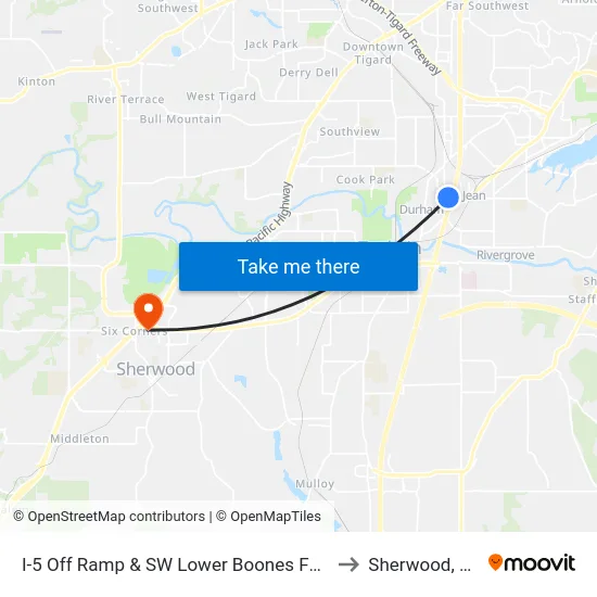 I-5 Off Ramp & SW Lower Boones Ferry to Sherwood, OR map