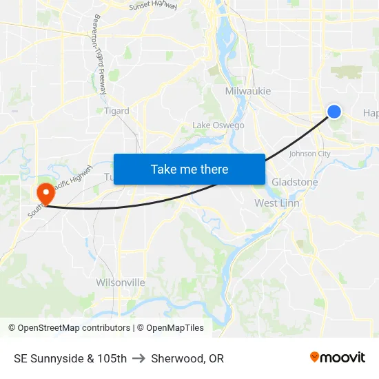SE Sunnyside & 105th to Sherwood, OR map